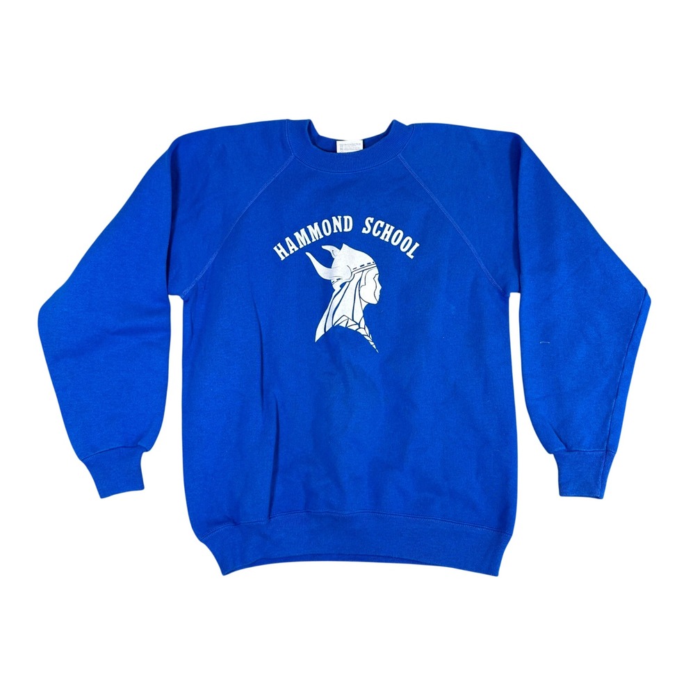 Vintage Hanes Hammond School Vikings Raglan Sweatshirt Blue Large Made in USA